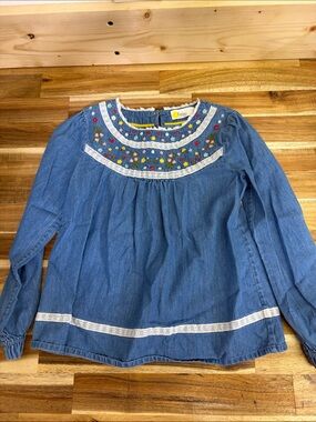Boden Blue Denim Floral Embroidered Long Sleeve Top